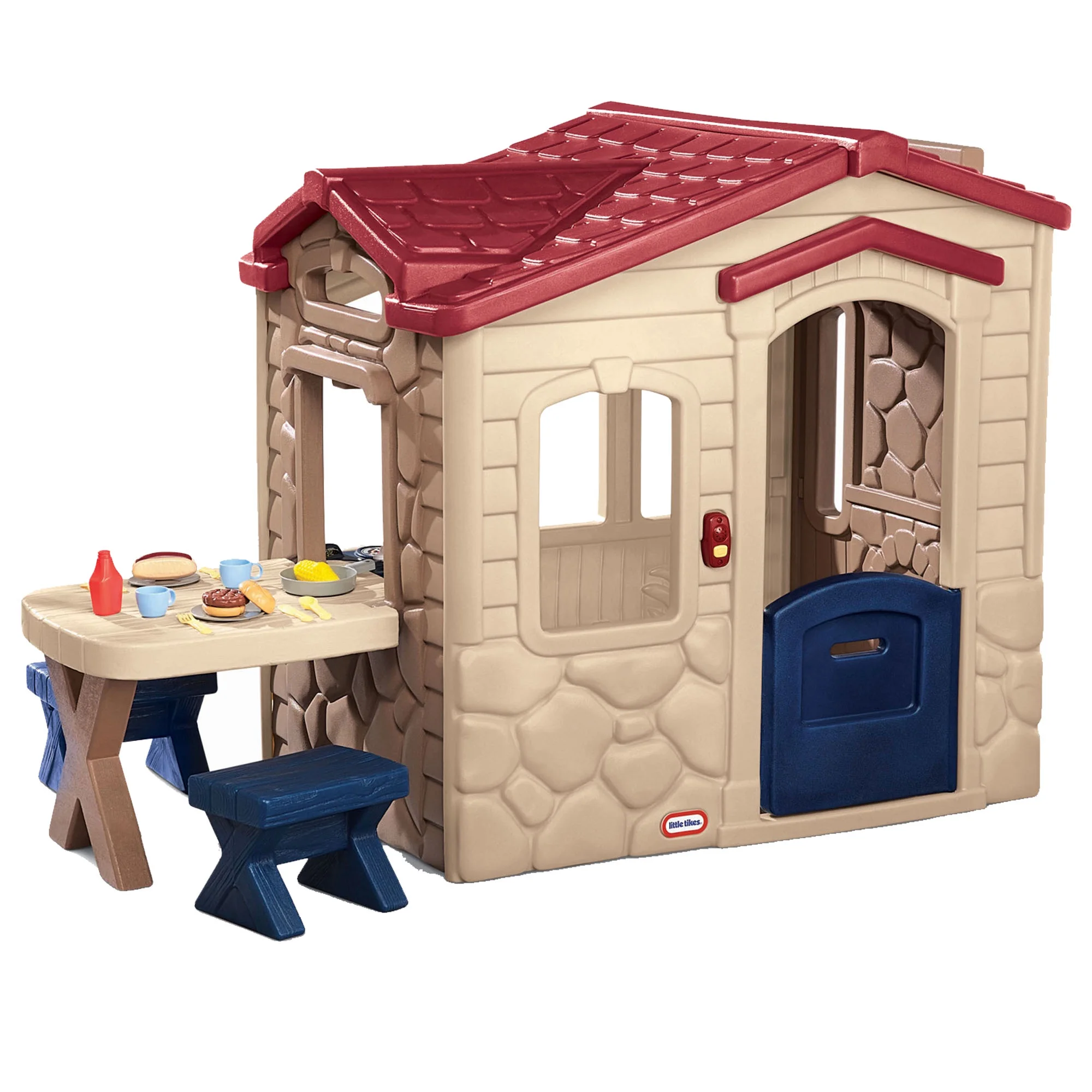 Little Tikes Picnic on the Patio Playhouse with 20 Play Accessories, Working Doorbell, Indoor and Outdoor Backyard Toy, Tan- For Kids Toddlers Boys Girls Ages 2 3 4+ Year Old