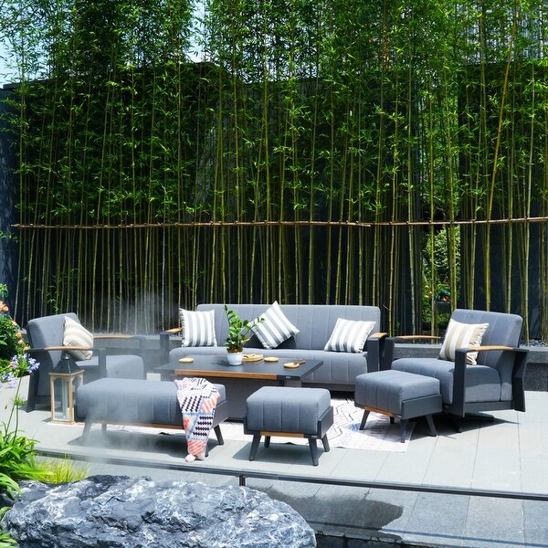 7Piece Patio Acrylic Sponge Sofa and Chair Set with Table and Bench