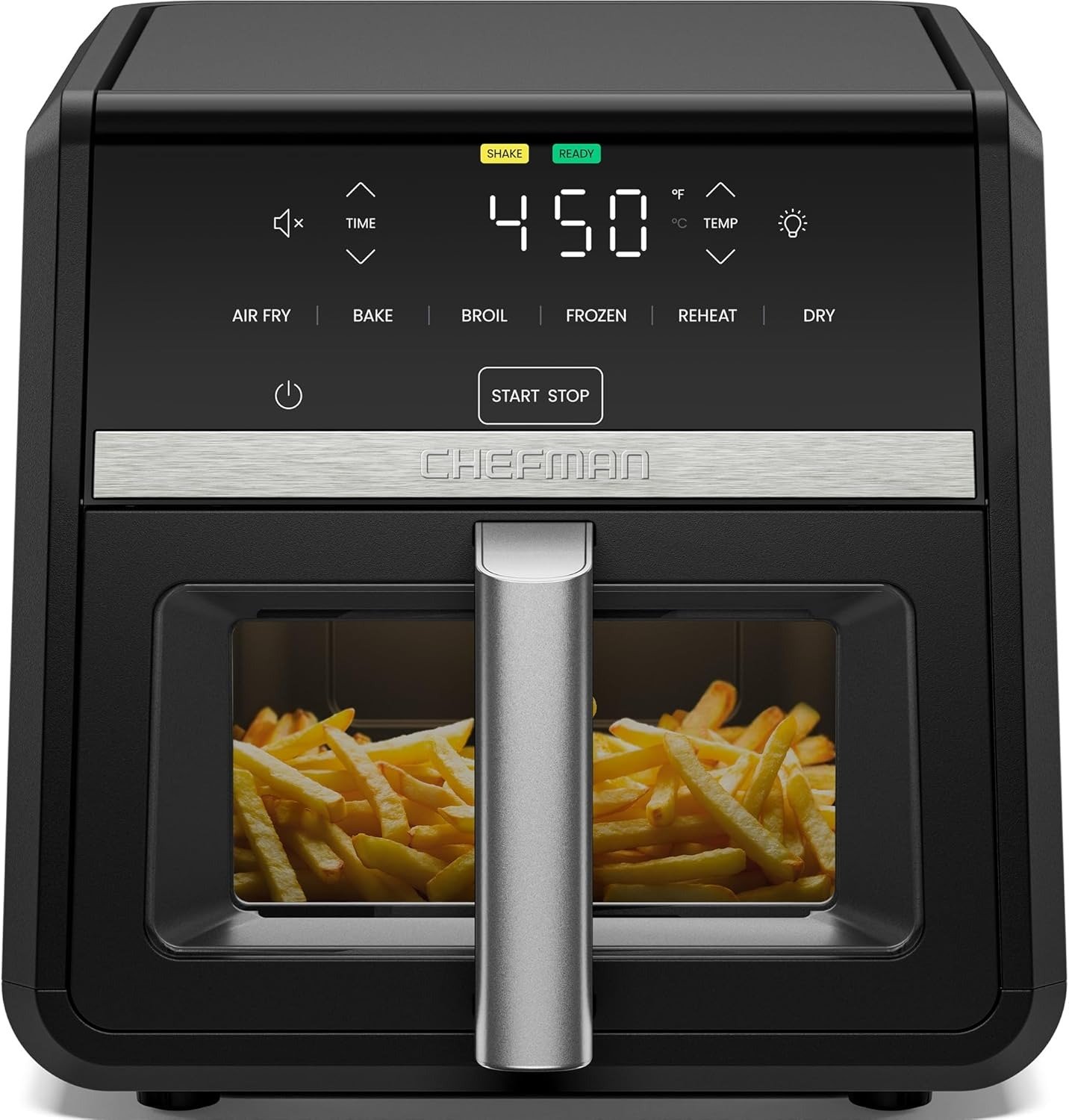 9QT 6-in-1 Air Fryer, 450°F Max Temp, Turbo Air Flow, View Window, Dishwasher Safe Nonstick Basket, 1750W, Matte Black