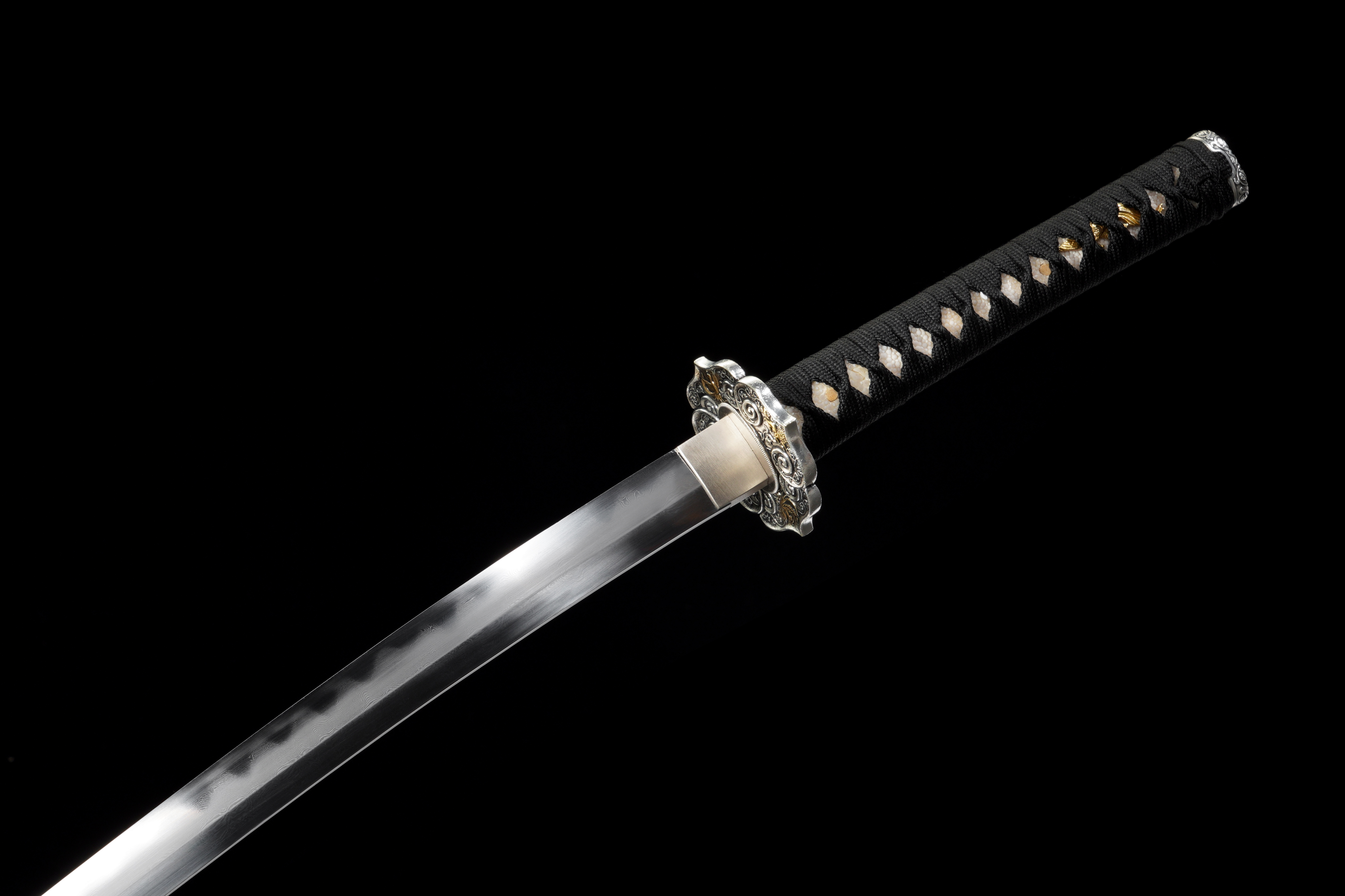 Handmade Japanese Katana Damascus Folded Steel Clay Tempered Full Tang