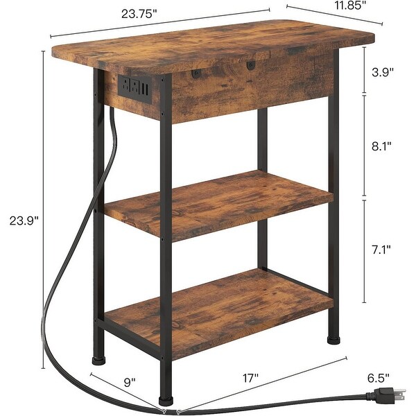 Set of 2 Flip Top Narrow Side Table,Nightstands,End Tables Brown