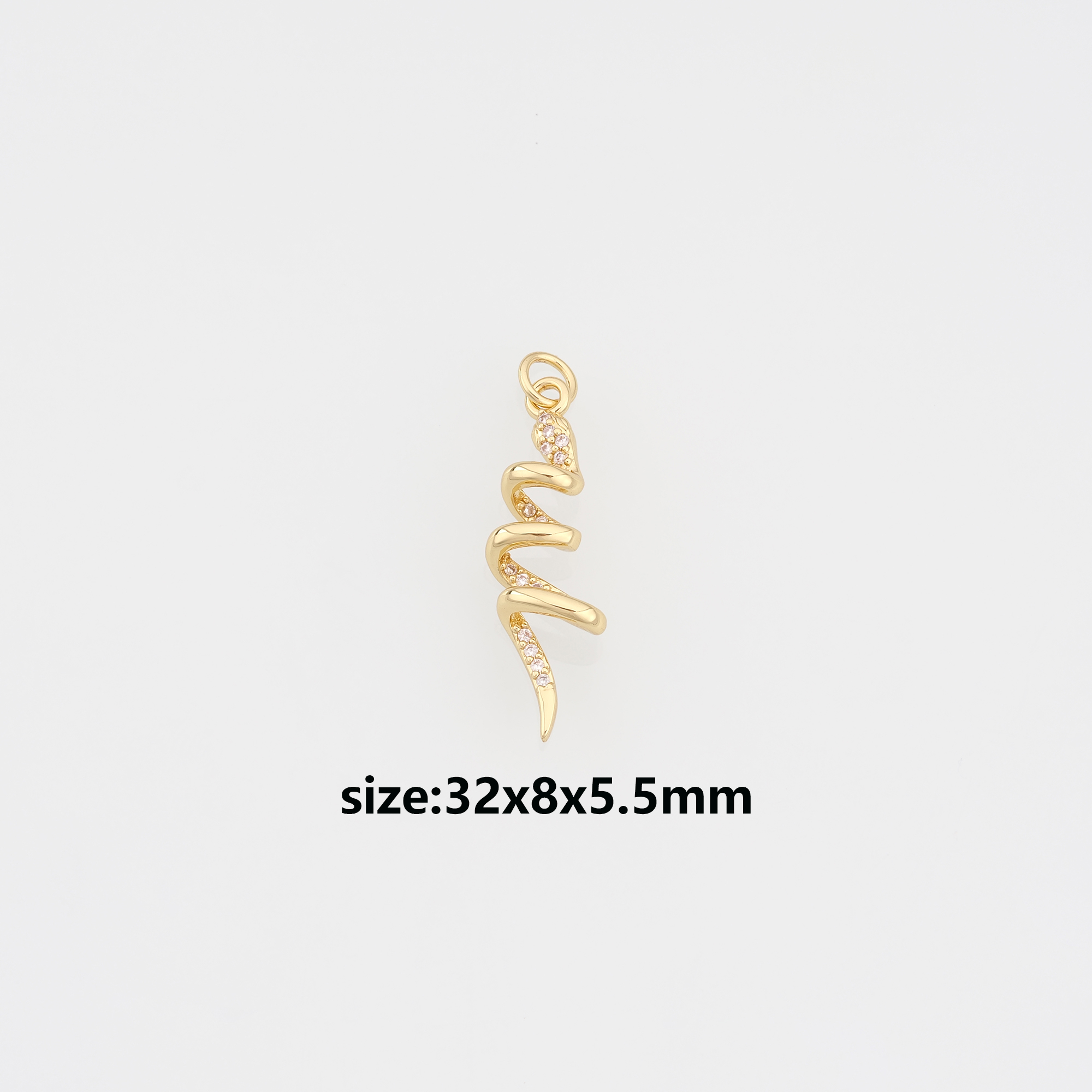 18K Gold Filled Snake Pendant,CZ Micro Pave Snake Charm Earrings Necklace for DIY Jewelry Making Supply