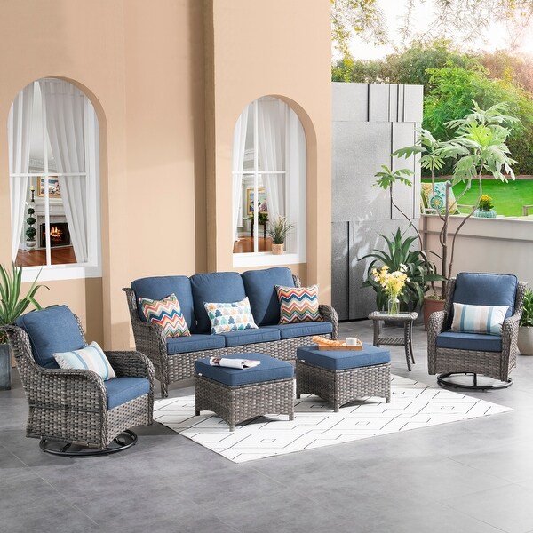 OVIOS 6piece Rattan Wicker Patio Furniture Set Swivel Gliding Chair Set