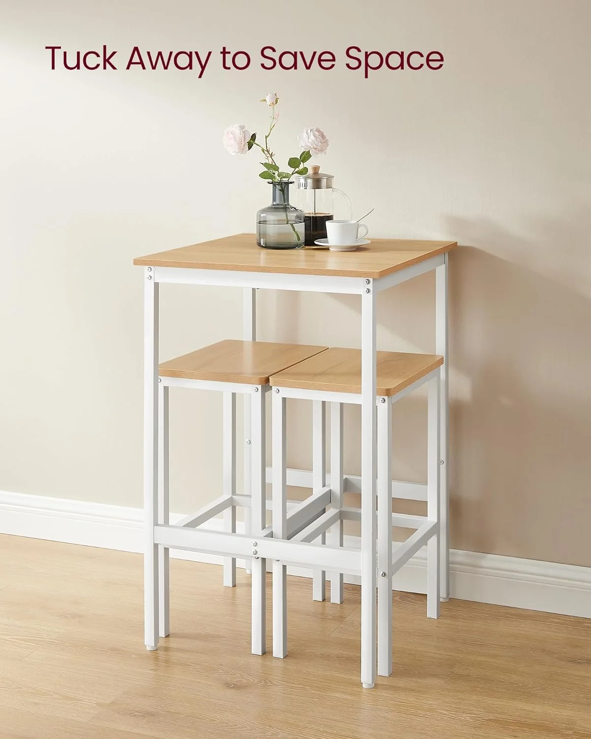 2026 Bar Table and Chairs Set, Square Bar Table with 2 Bar Stools, Dining Pub Bar Table Set for 2, Space Saving for Kitchen Breakfast, Living Room, Party Room, Golden Oak and Cloud White