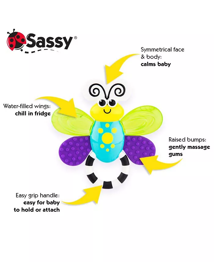 Sassy Baby Sassy Flutterby Water-Filled Teether, Variety of Textures Massage Gums