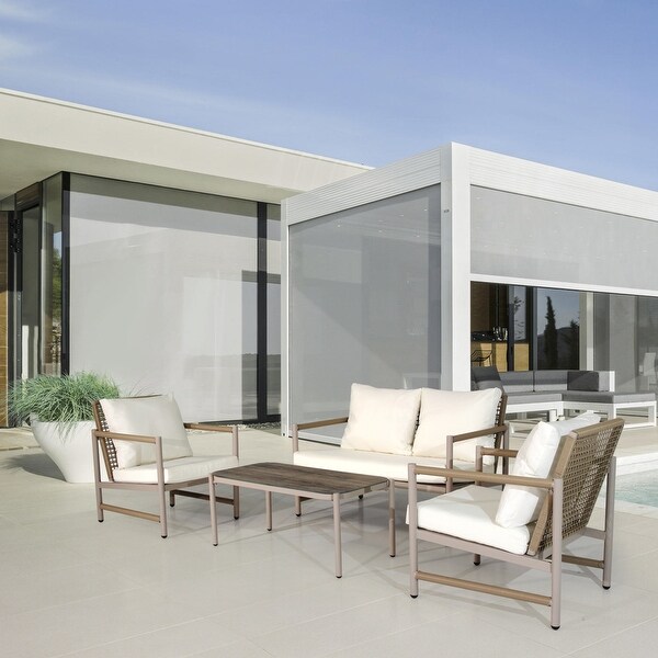 4Pieces PE Rattan Wicker Patio Furniture Set with Washable Cushions and Tempered Glass Tabletop,for Garden/Balcony