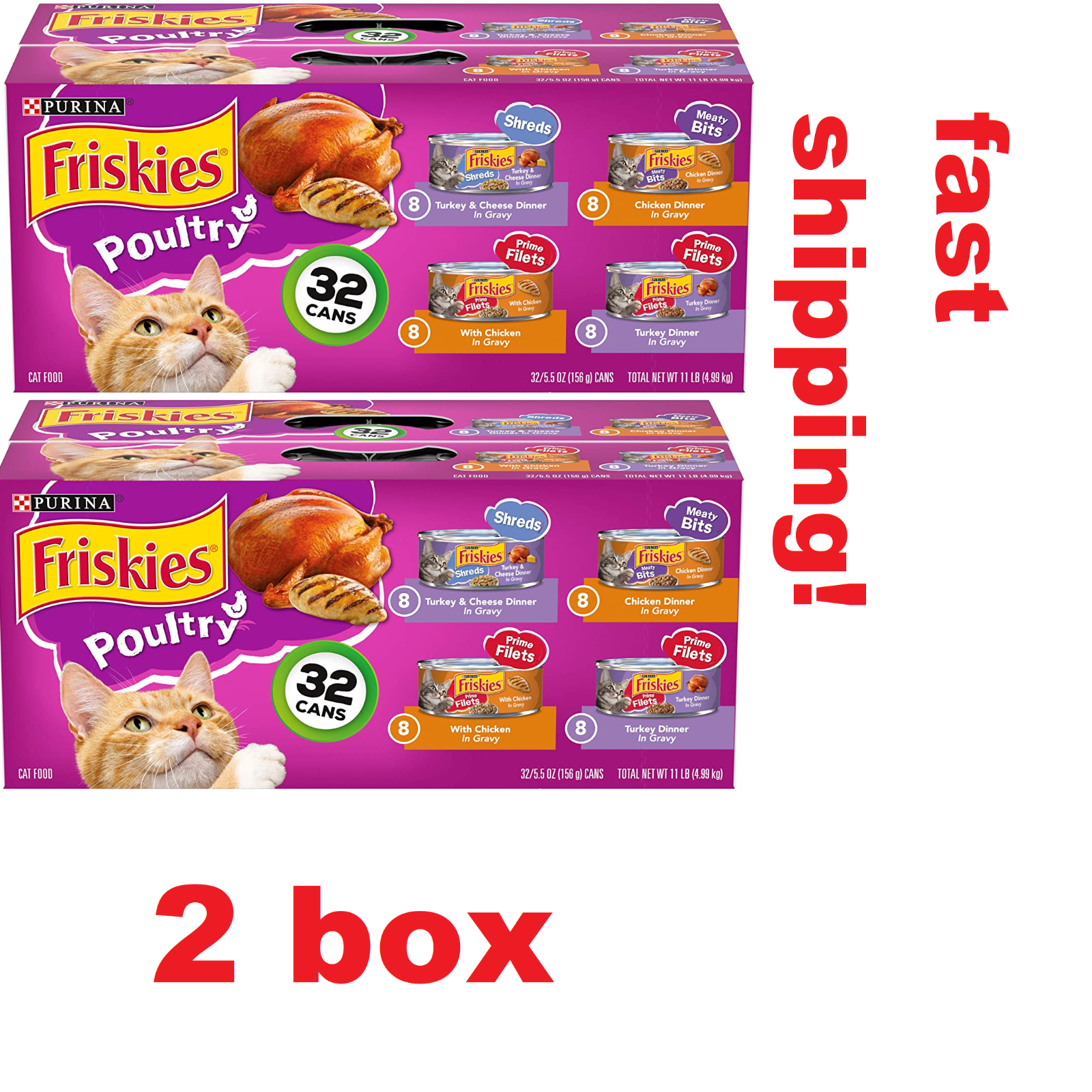 Friskies Gravy Wet Cat Food Variety Pack, 5.5 oz 32Cans (2 Box)
