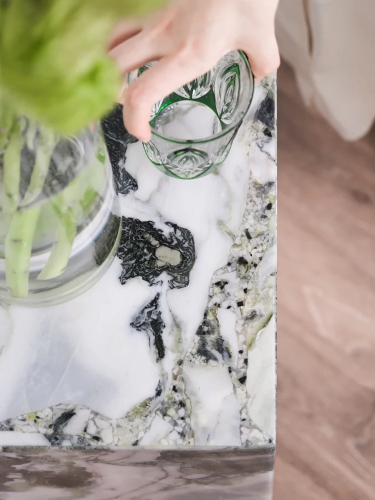GA027 - Italian Natural Cold Jade Marble / Luxury Stone Side Table Foyer Table Living Room Vase Display Stand