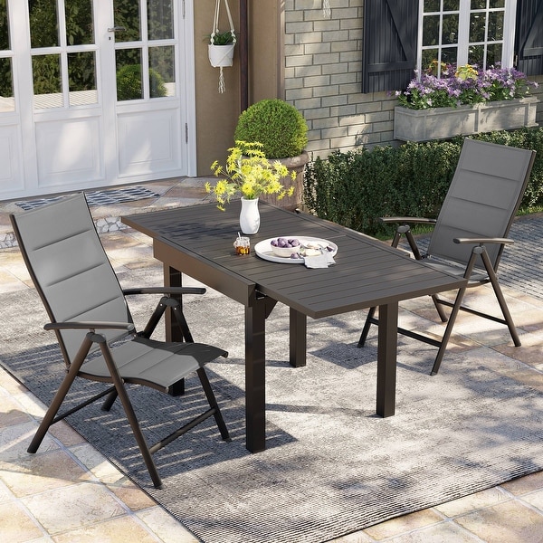3/5/7 Pieces Patio Dining Set,Aluminum Expandable Table,Folding Padded Adjustable Chair
