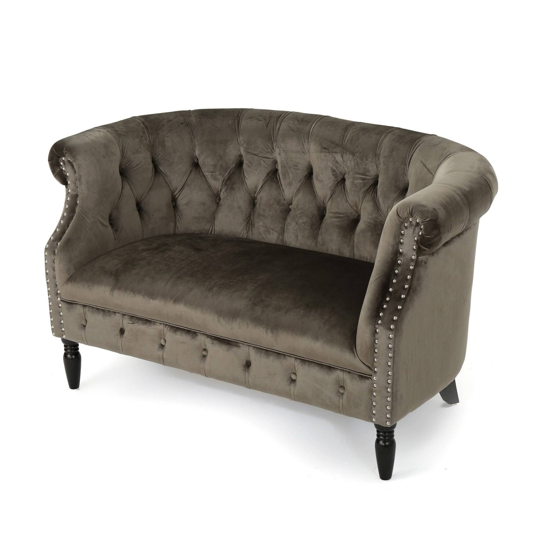 Milani Tufted Scroll Arm Velvet Loveseat by Christopher Knight Home Navy