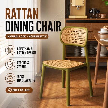 Restaurant rattan chair dining chair home backrest 藤编椅 leisure chair stackable plastic Kerusi