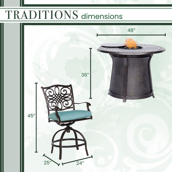 Hanover Traditions 5Piece HighDining Set with 4 Swivel Chairs and a 40,000 BTU Casttop Fire Pit Table