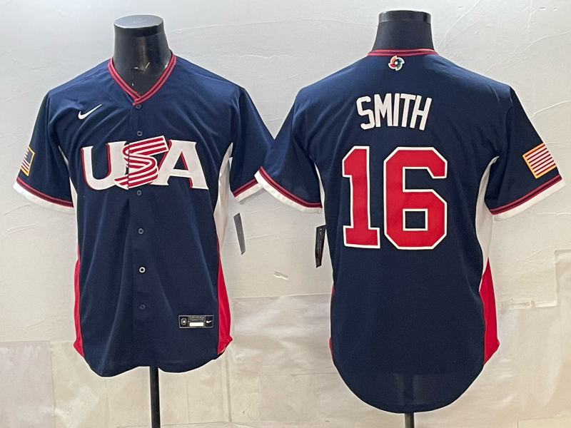 Men's USA Baseball Will Smith #16 Navy 2026 World Baseball Classic Stadium Jersey
