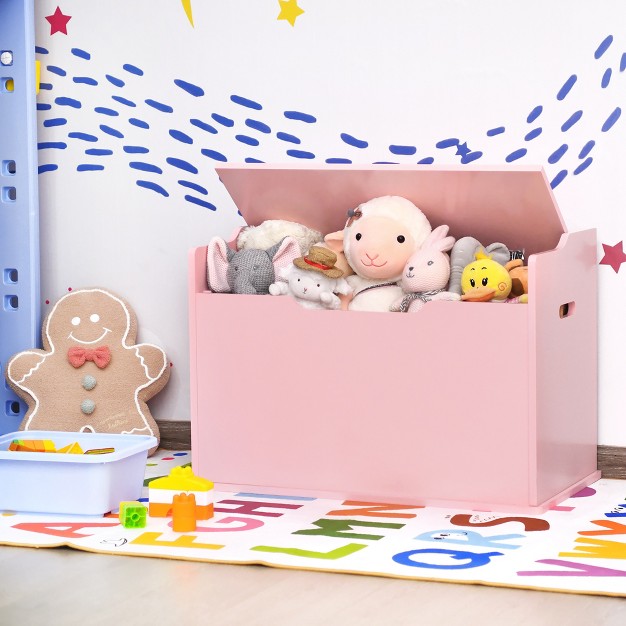 Costway Kids Toy Box Wooden Flip top Storage Chest Bench W Cushion Safety Hinge