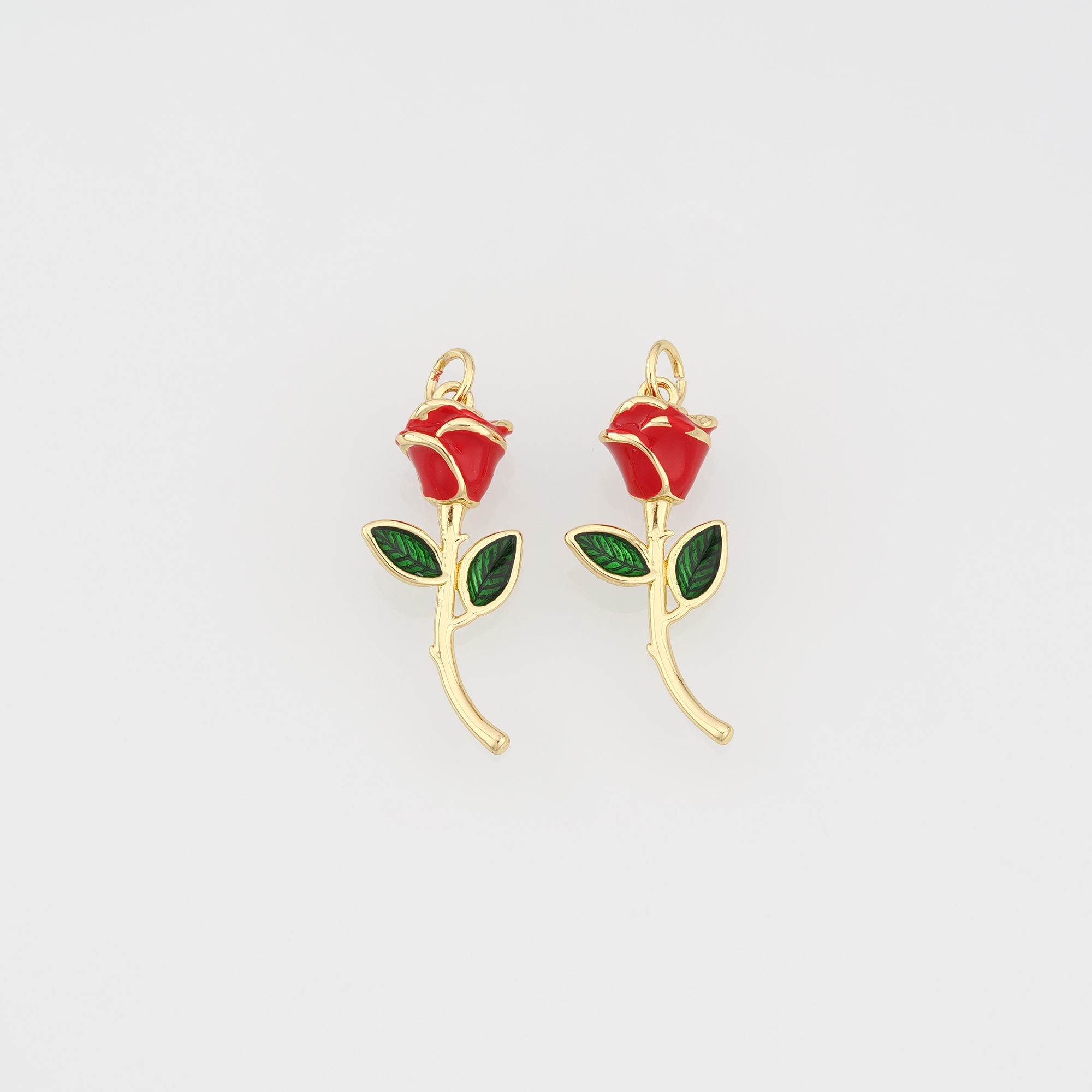 18K Gold Filled Rose Pendant,Enamel Rose Charm Earrings Necklace for DIY Jewelry Making Supply