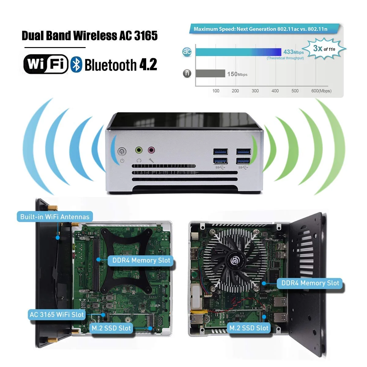 WEIDIAN NUC Mini PC Octa Core i9 10880H Mini Desktop Computer Windows 11 Pro DDR4 16GB RAM 1TB SSD RJ45 Gigabit Ethernet HD & DP Ports 6USB 3.0 WiFi BT 4.2 Daily Office Micro PC Built in Fan