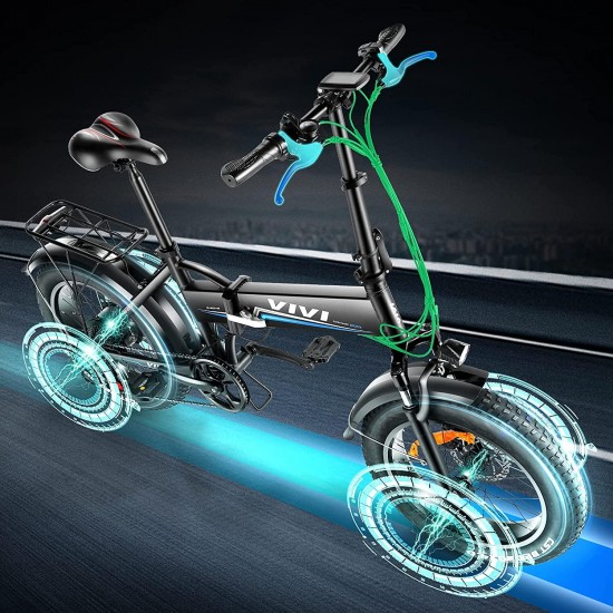 500W Folding Ebike, 204.0 Inch Fat Tire Electric Bike, 48V 10.4AH Removable Battery, 7 Speed City Bike Electric Bicycle for Adults
