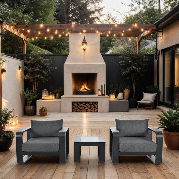 3Pieces Aluminum Frame Patio Conversation Sets with Cushion and Coffee Table,All Weather Use Olefin Fabric Outdoor Chair