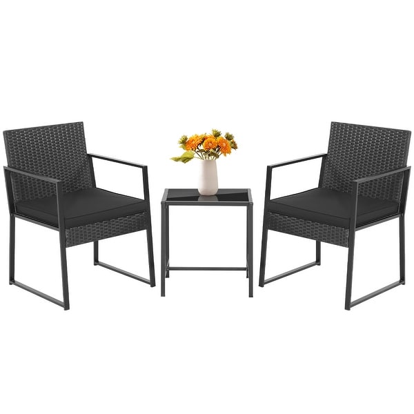 3PCS Patio Rattan Furniture Set Cushioned Sofa with Storage Table