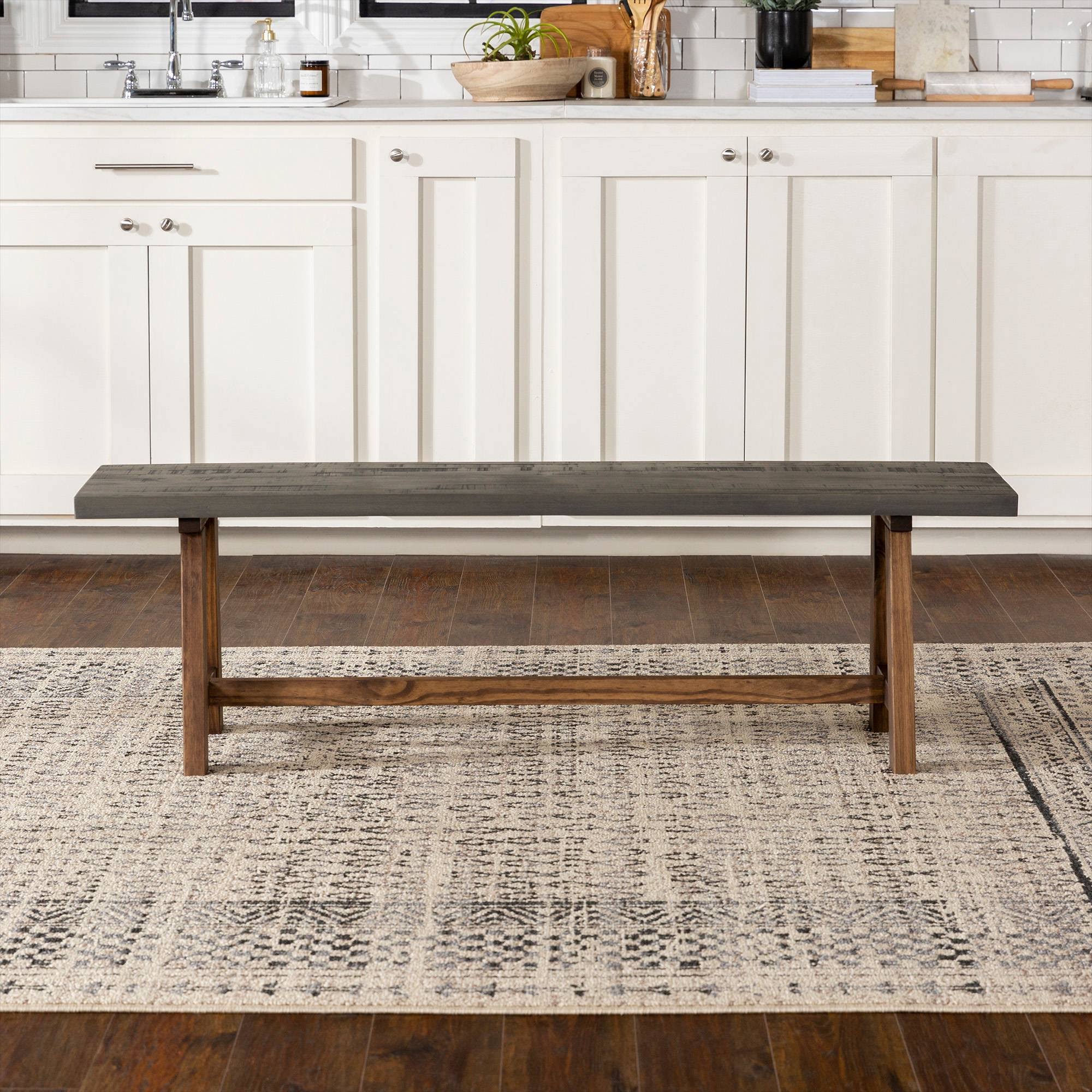 60x22 Solid Wood Trestle Dining Bench Gray/Brown - Saracina Home
