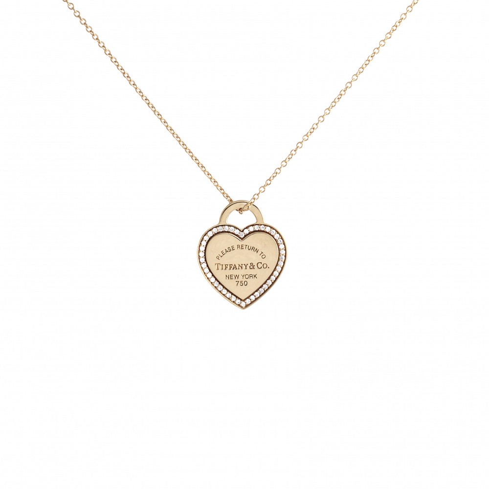 Tiffany & Co. Return To Heart Tag Necklace 18K Yellow Gold Diamond