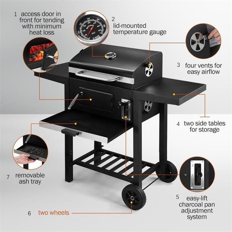 Double Side Table Cart Charcoal Grill