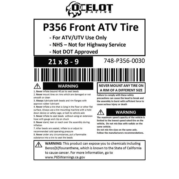 21 x 8 – 9 Ocelot P356 Front ATV Tire