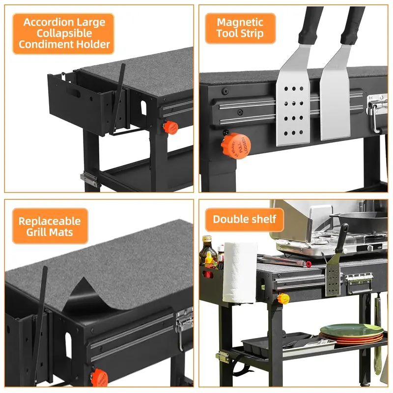 Yundasan Portable Outdoor Grill Table – 31″ x 17″ Foldable BBQ Prep Station