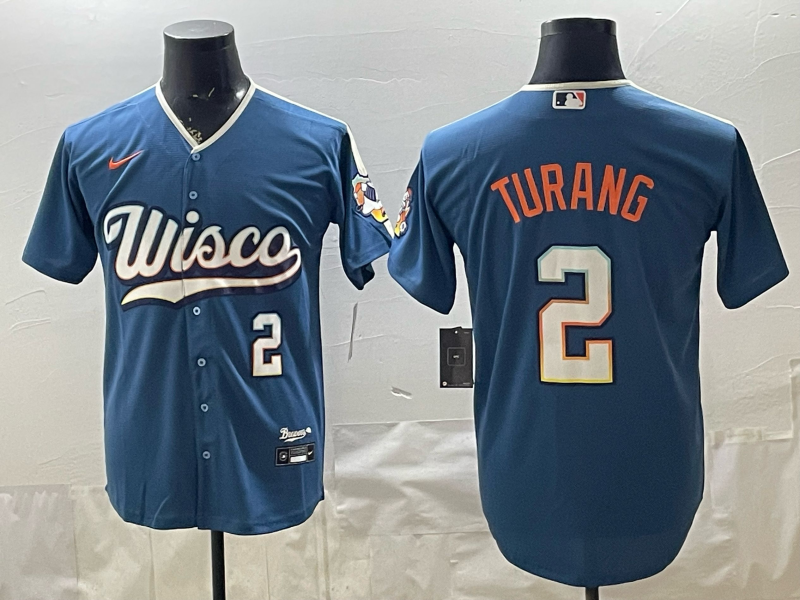 Men's Milwaukee Brewers Brice Turang #2 Mineral Blue 2026 City Connect Stadium Jersey