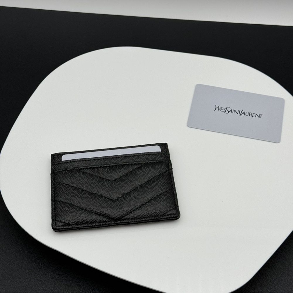 Saint Laurent Wallet Chevron And Logo Card Holders Black 3.9 Inches