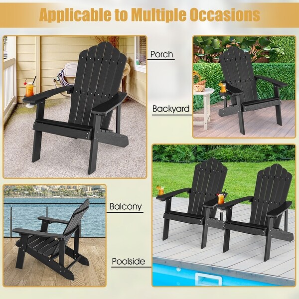 Costway Patio HIPS Adirondack Chair with Cup Holder Weather Resistant