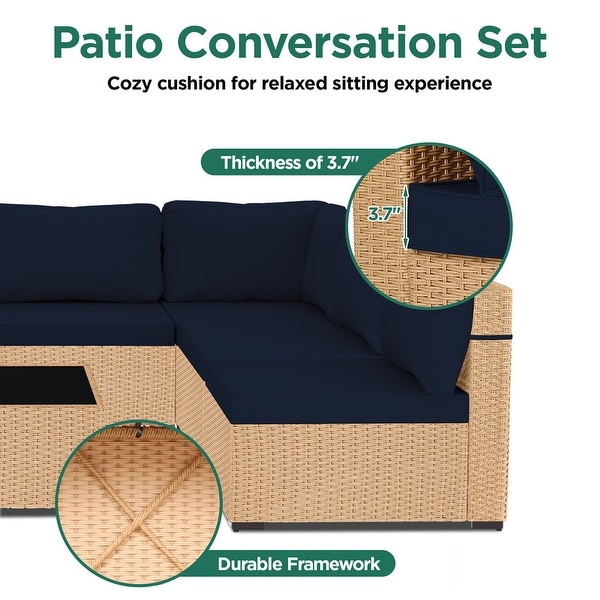 UPHA 5Piece Patio Furniture Wicker Sofa Set with Cushions