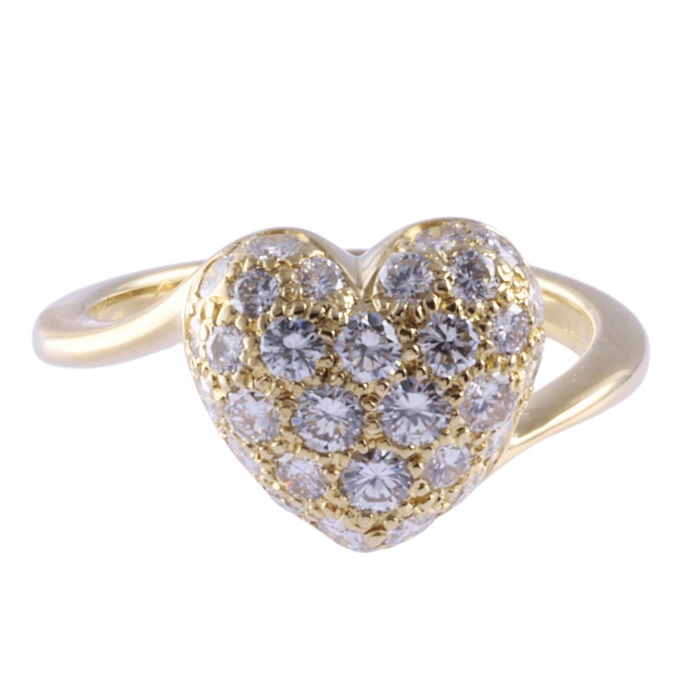 Cartier Pave D Heart Ring K18YG Yellow Gold Diamond