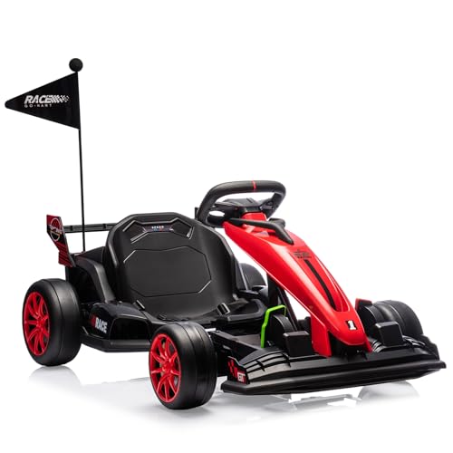 24V Electric Drift Kart for Kids, Ride Car with Adjustable Seat & 8.5MPH Speed, EVA Silent Wheels, Parent-Safety Certified Ride-On Toy