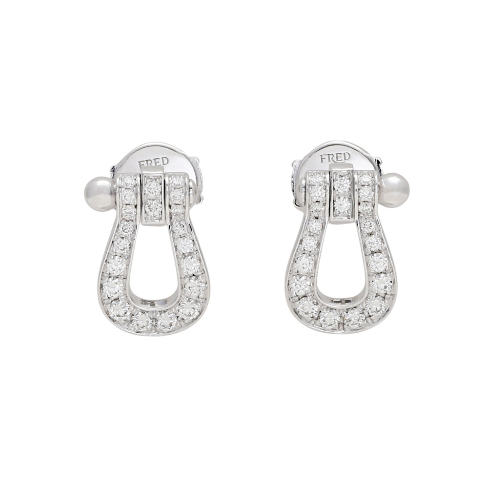 FRED Force 10 Mm Full Diamond Earrings 18K White Gold 8B0234