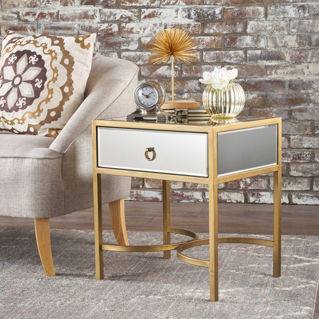 Siryen Modern Side Table Mirrored Gold Christopher Knight Home