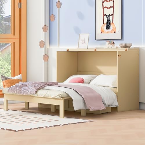 Harper & Bright Designs Queen Size Murphy Bed Cabinet Wall Bed Chest with Storage Drawer,USB,Charging Station, Wood Murphy Bed Frame for Home Office or Small Room-White