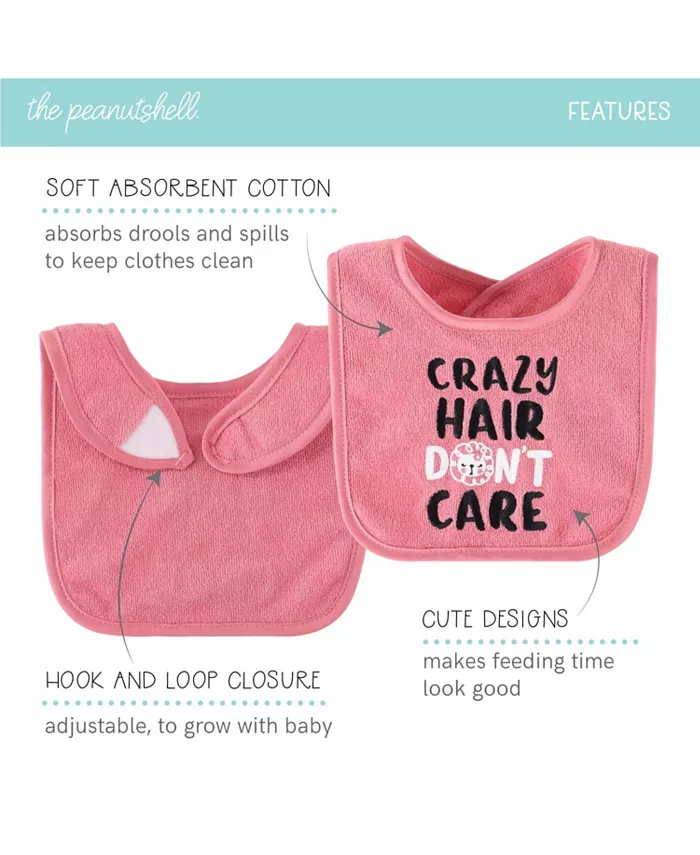 The Peanutshell Baby Girl Terry Bibs, 20 Pack for Feeding, Teething, or Drooling, Hello Sunshine Wild Child