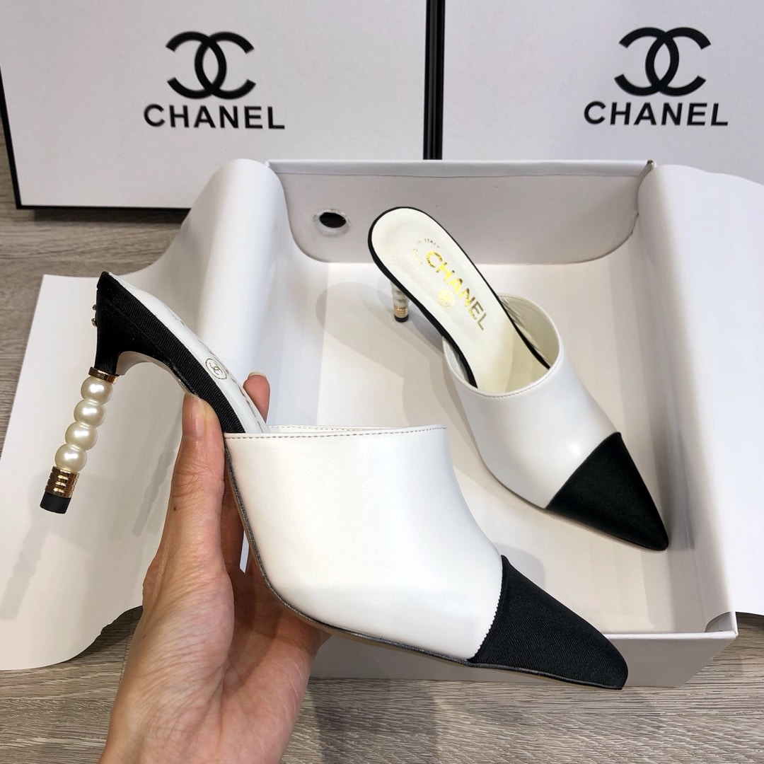 Chanel Mules Grosgrain White