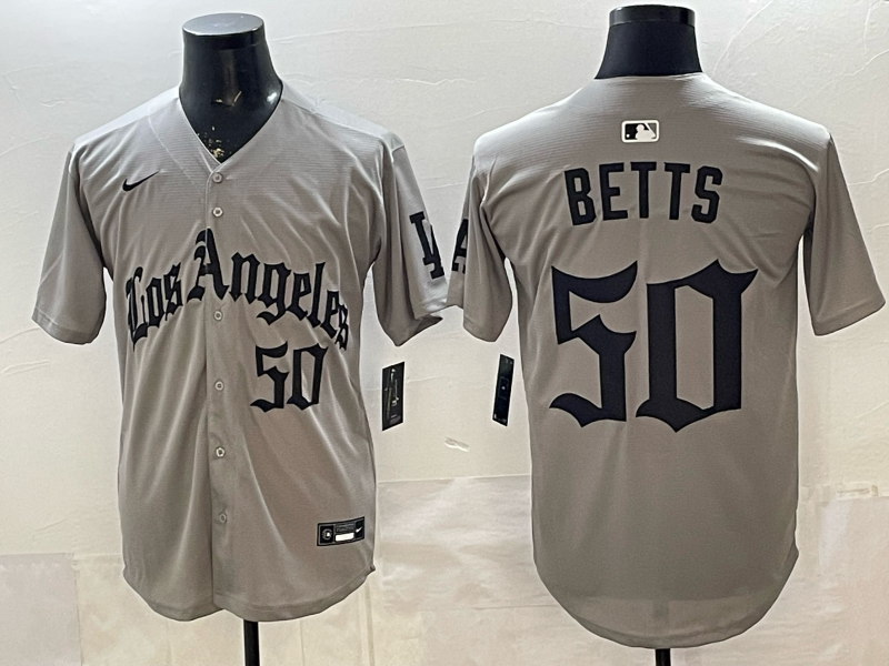Men's Los Angeles Dodgers Mookie Betts #50 Gray Alternate Replica Jersey