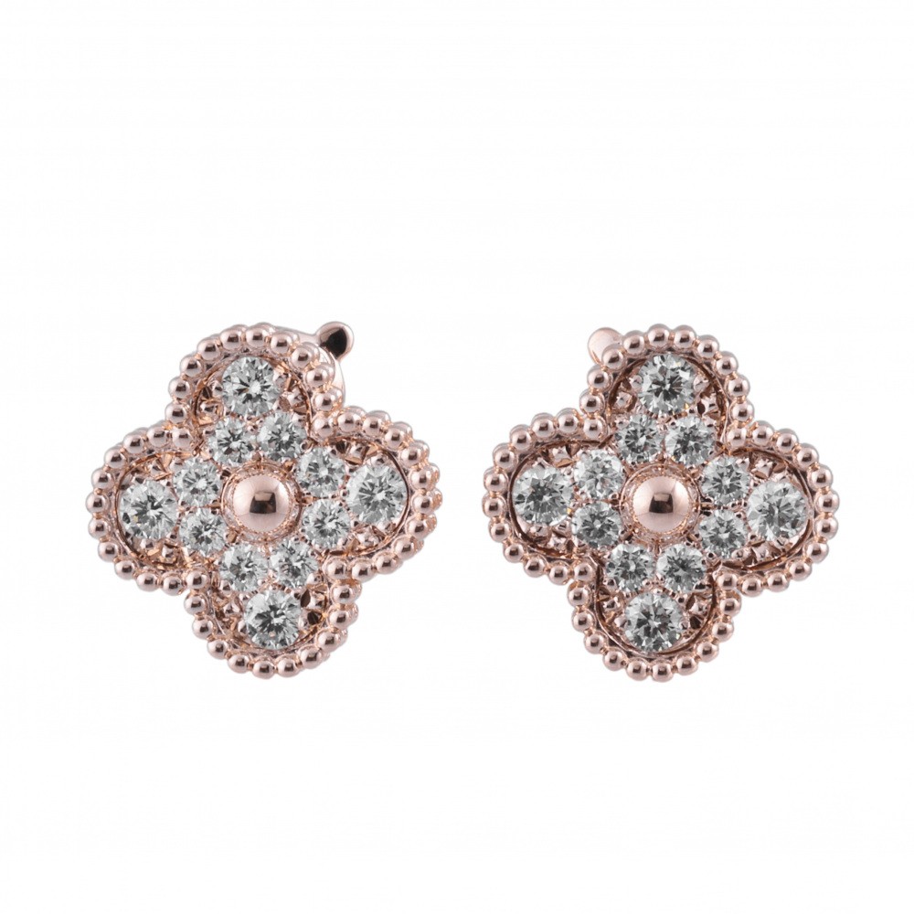 Van Cleef & Arpels Vintage Alhambra Earrings 18K Rose Gold Diamond VCARP2R500