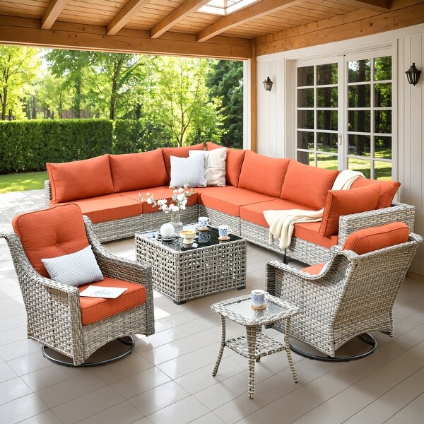 HOOOWOOO 10piece Wicker Patio Furniture Set Sectional Sofa with Swivel Chair