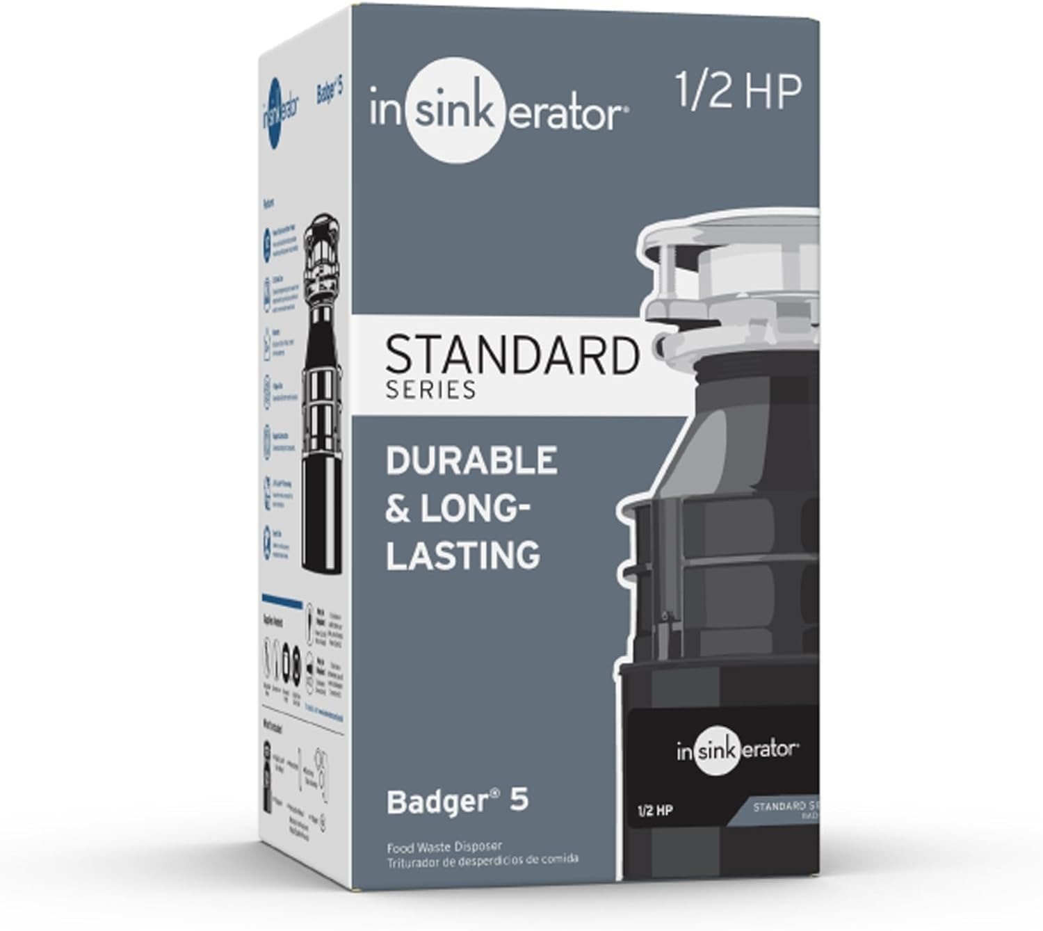 Garbage Disposal, Standard Series 1/2 HP Continuous Feed Food Waste Disposer, Black, Set of 1