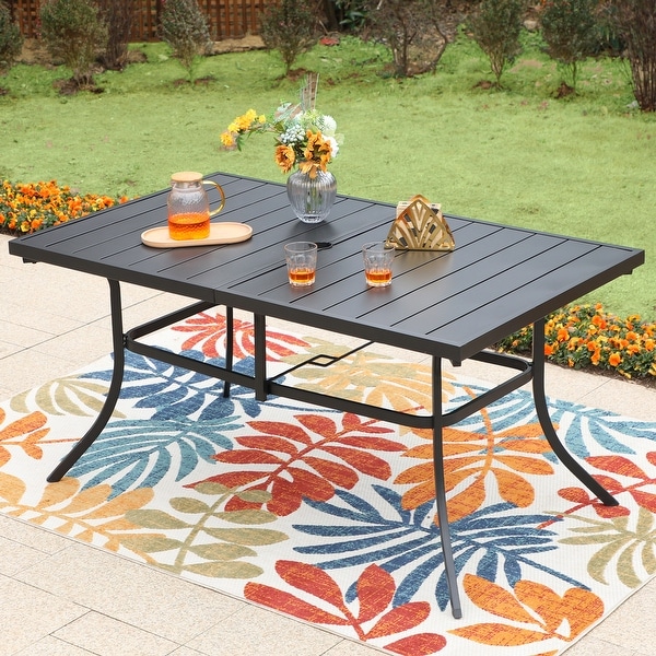 7 Pieces Patio Dining Set,6 x C Spring Motion Chairs Textilene and 1 Metal Table with 2.6