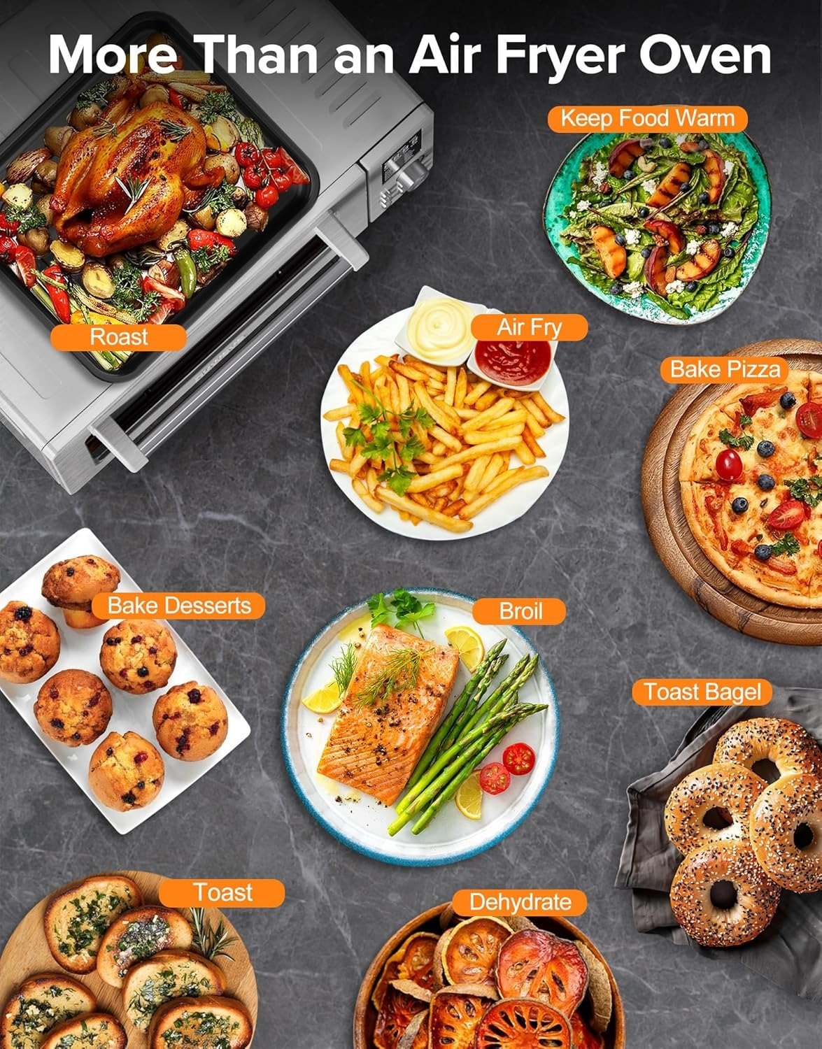 Smart 21QT Toaster Oven Air Fryer Combo, Convection Oven Countertop, 10 functions all in 1, with even & quick crisp technology, 50-450°F, 1800W, Stainless Steel