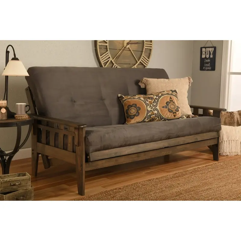 Somette Tucson Rustic Walnut Futon Set – Full-Size Sofa Bed with Mattress