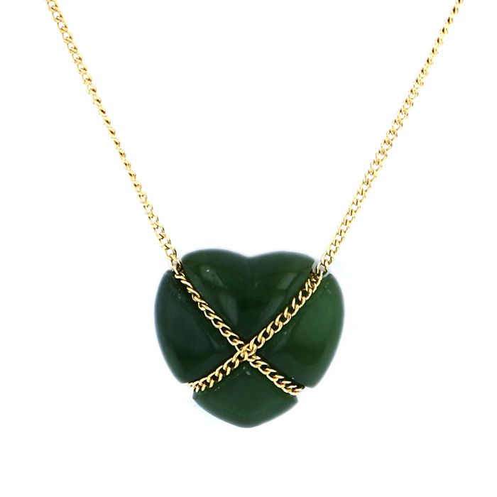 Tiffany & Co. Elsa Peretti Necklace 18K Yellow Gold Nephrite