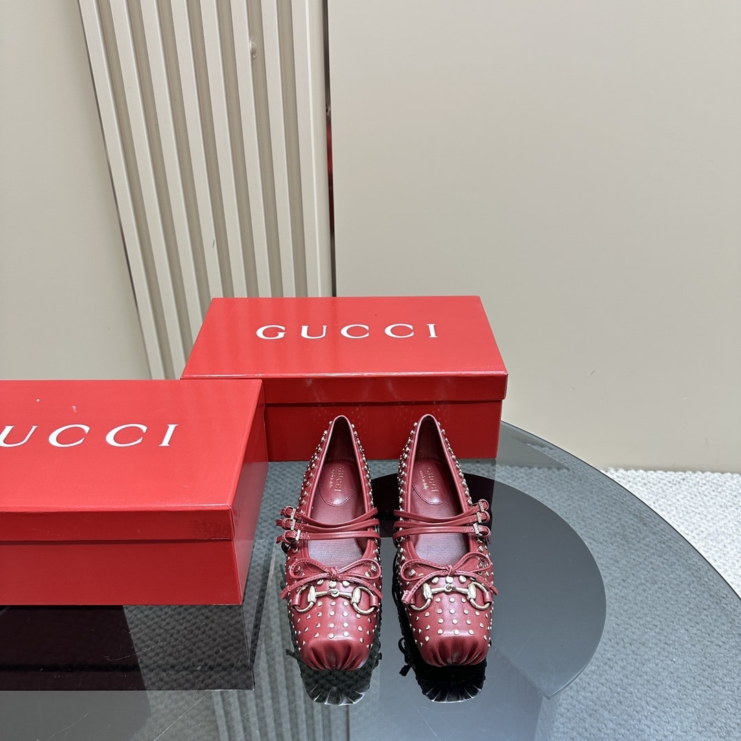 Gucci Women’S Horsebit Ballet Flat Allover Studs Red 821218 Aaeev 6249