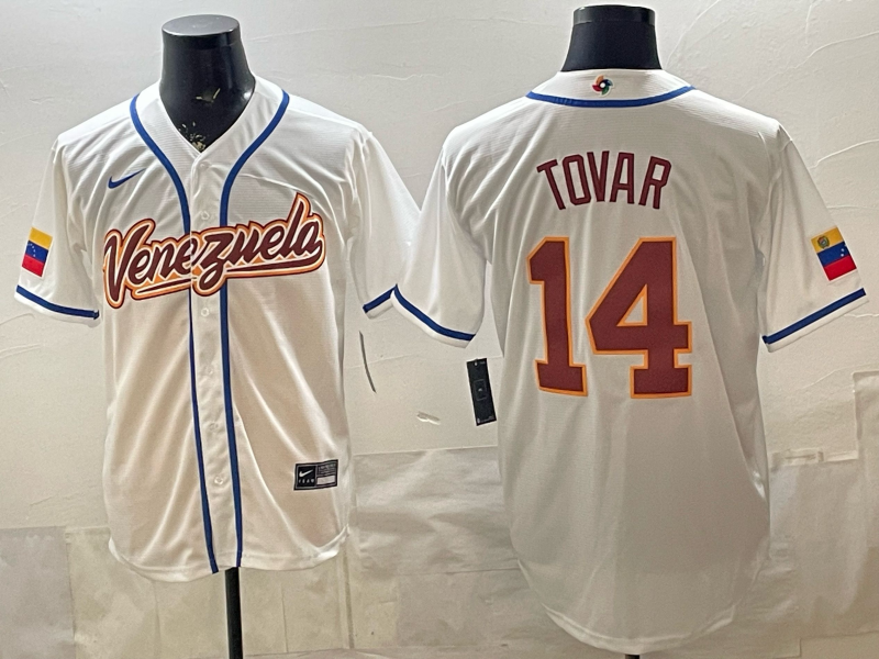 Men's Venezuela Baseball Ezequiel Tovar #14 White 2026 World Baseball Classic Stadium Jersey
