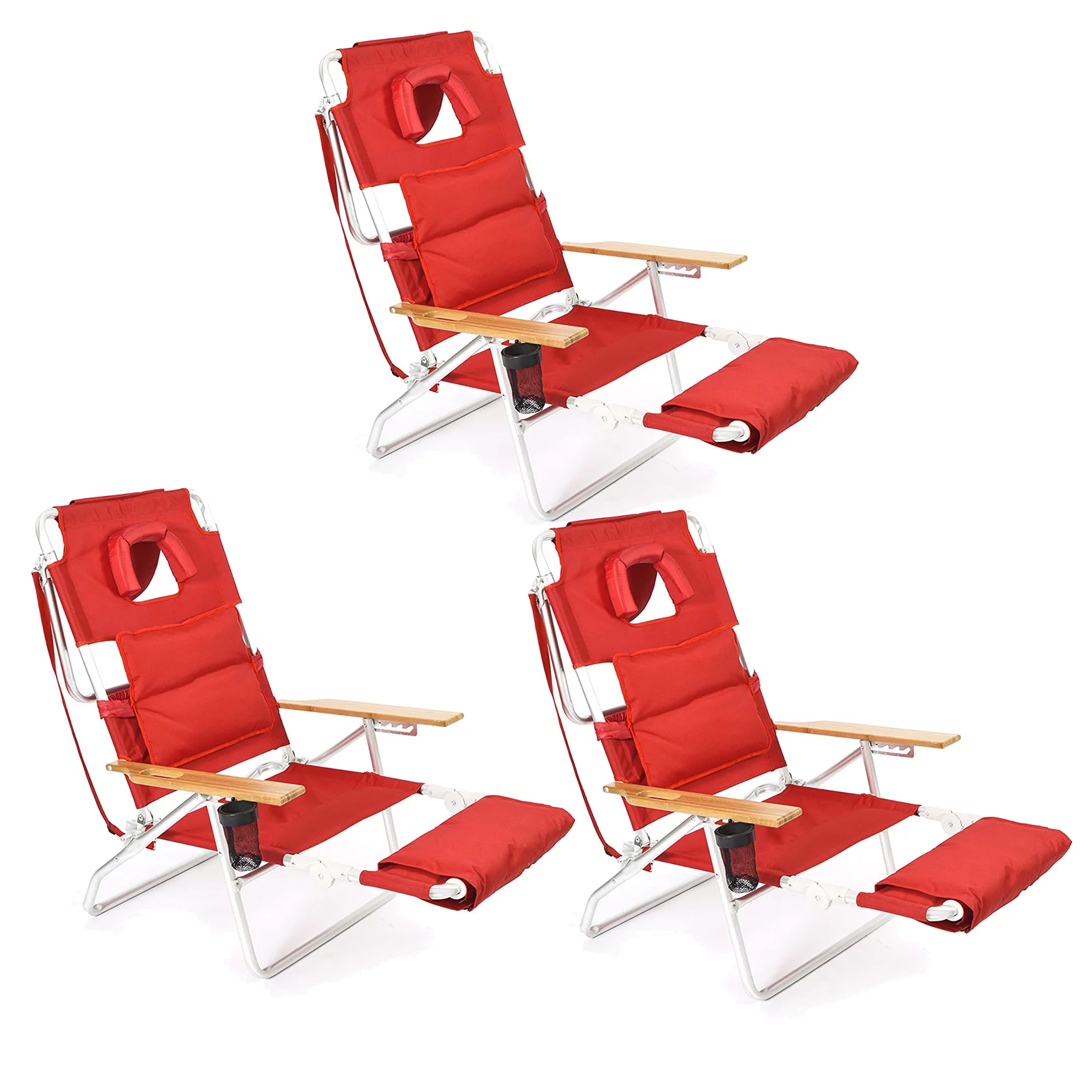 Ostrich Deluxe 3N1 Padded Sports Chair with Footrest, Red (3 Pack)
